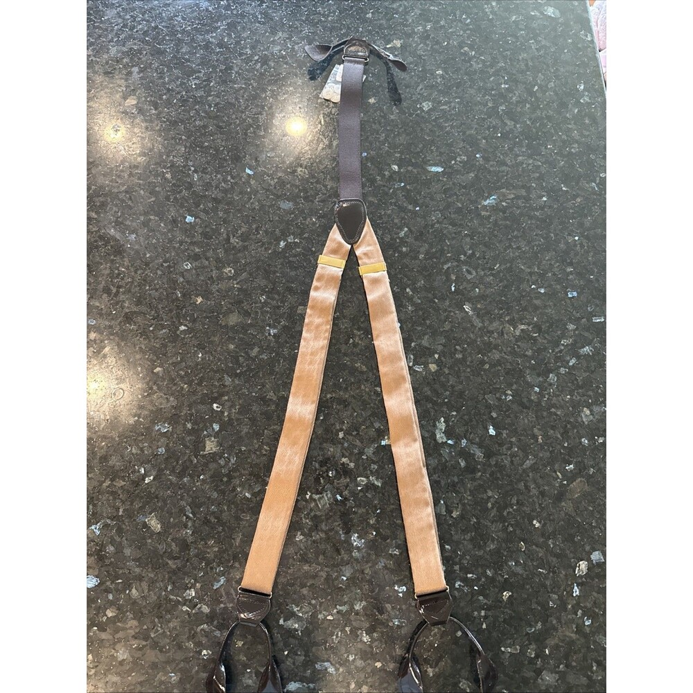 Men's Wearhouse 100% Silk Button-On Y Back Suspenders, Brown Textured, 36in NWT